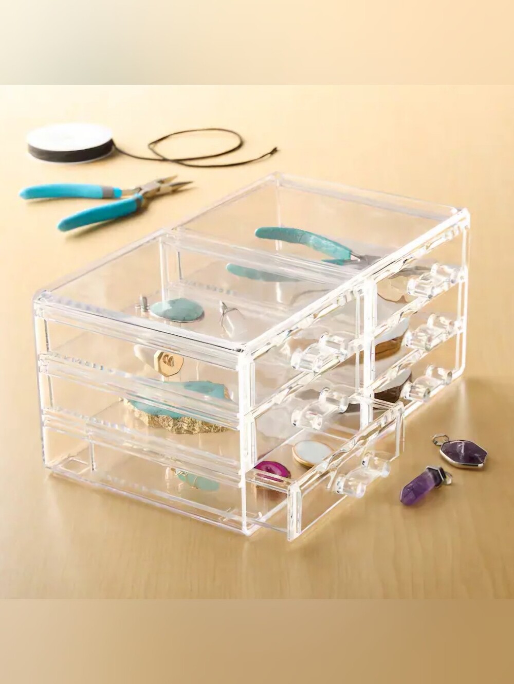 NWOB Clear Acrylic 6-Drawer Organizer Jewelry/Craft/Home Storage & Organization